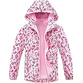 LUCKYLUAN Girls Boys Rain Jacket Windproof Raincoat Hooded Fleece Lined Outerwear