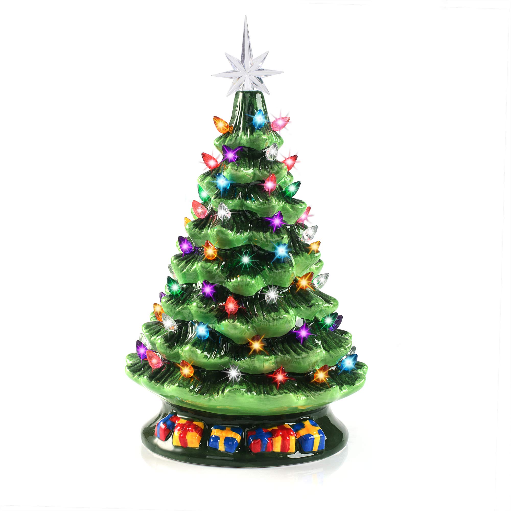 Joiedomi 15" Tabletop Prelit Ceramic Christmas Tree with 70 Multicolor Bulbs, Christmas Decorations