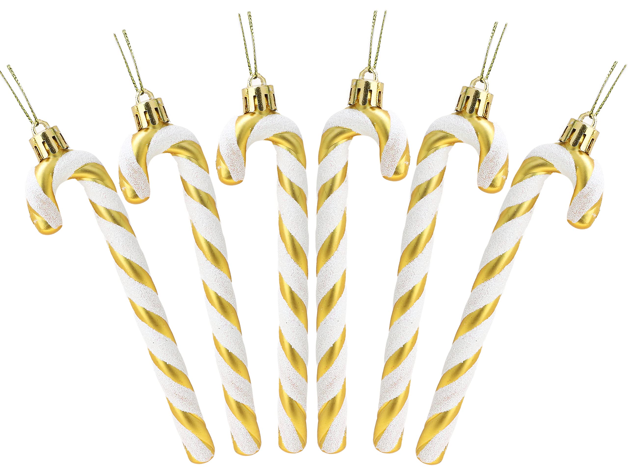 Christmas Concepts® Pack Of 6-13cm Glitter Candy Cane Christmas Tree Decorations (Gold & White)