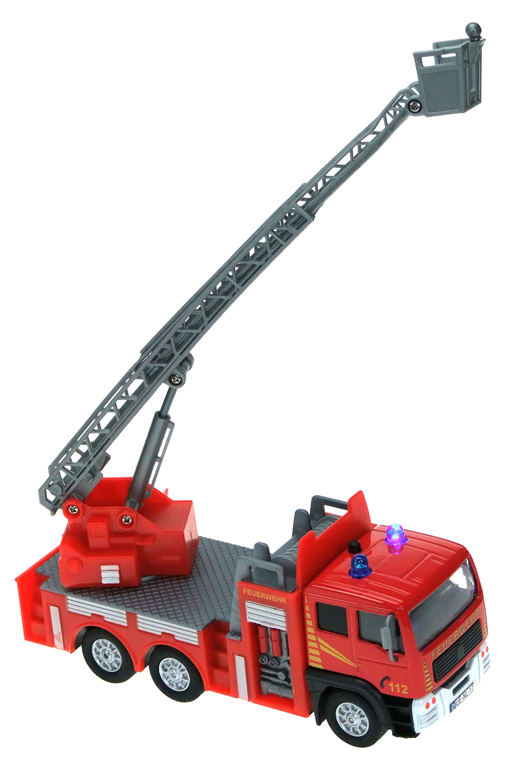 Van Manen Kids Globe Traffic 510126 Fire Engine with Swivel Ladder Toy Children's Toy with Light and Sound Red