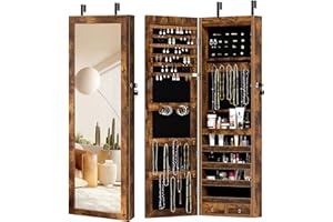 sogesfurniture Lockable Wooden Jewelry Cabinet Mirror Cabinet Chest Armoire Wardrobe Storage Organizer, Armoire Organizer, Re