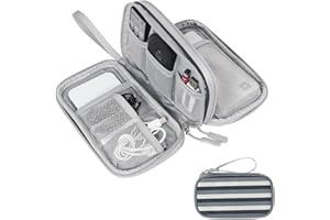 Skycase Electronic Organizer Travel Case - Waterproof Travel Cord Organizer Pouches for Organization, Cable Organizer, All-in-One Double Layers Storage Bag for Accessories, Charger, Cable, Stripe-Navy