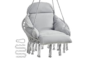 SONGMICS Hanging Chair, Swing Chair with Cushion, Holds up to 264 lb, Gray UGDC042G11