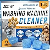 ACTIVE Washing Machine Cleaner for Pet Owners Enzymatic Deep Clean Descaler for Cat & Dog Hair, Urine, Odor, Residue, 24 Septic-Safe Tablets for Top Load, Front Loader, HE Washer Tub - 1 Year Supply