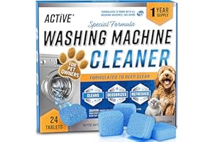 ACTIVE Washing Machine Cleaner for Pet Owners Enzymatic Deep Clean Descaler for Cat & Dog Hair, Urine, Odor, Residue, 24 Septic-Safe Tablets for Top Load, Front Loader, HE Washer Tub - 1 Year Supply
