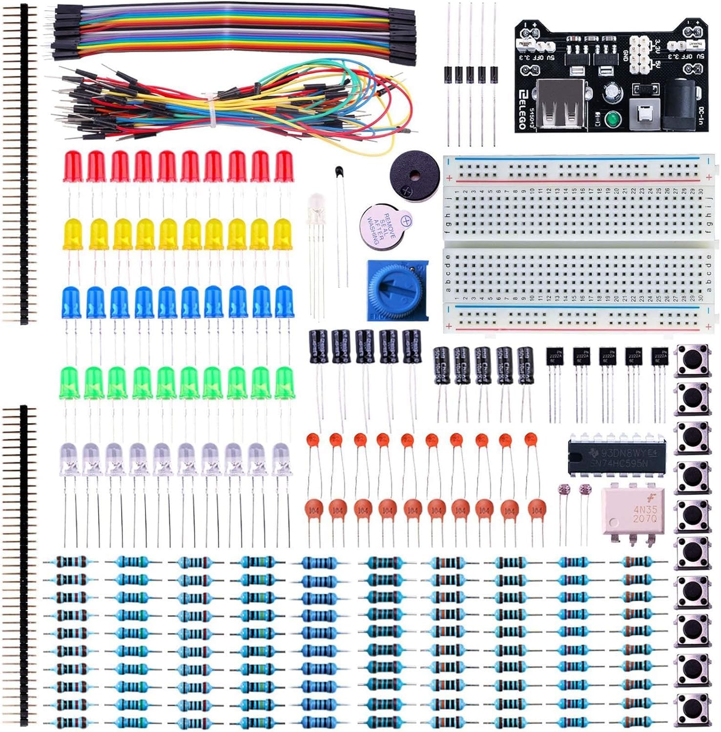 ELEGOO Electronic Fun Kit Breadboard Cable Resistor Capacitor LED Potentiometer for Electronic Learning Kit, compatible with Arduino UNO R3, MEGA, Raspberry Pi, Datasheet Available To Download