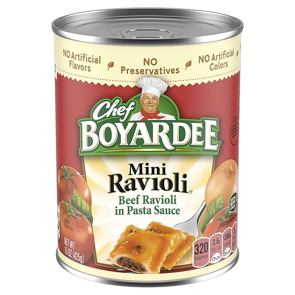 CHEF BOYARDEE MINI BEEF RAVIOLI, MICROWAVE PASTA, CANNED FOOD, 15 OZ.