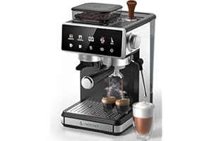 AMZCHEF 20-Bar Espresso Machine with Built-in Grinder | 3-Temperature & 20-Grind Settings for Hot & Cold Brew | Automatic Mil