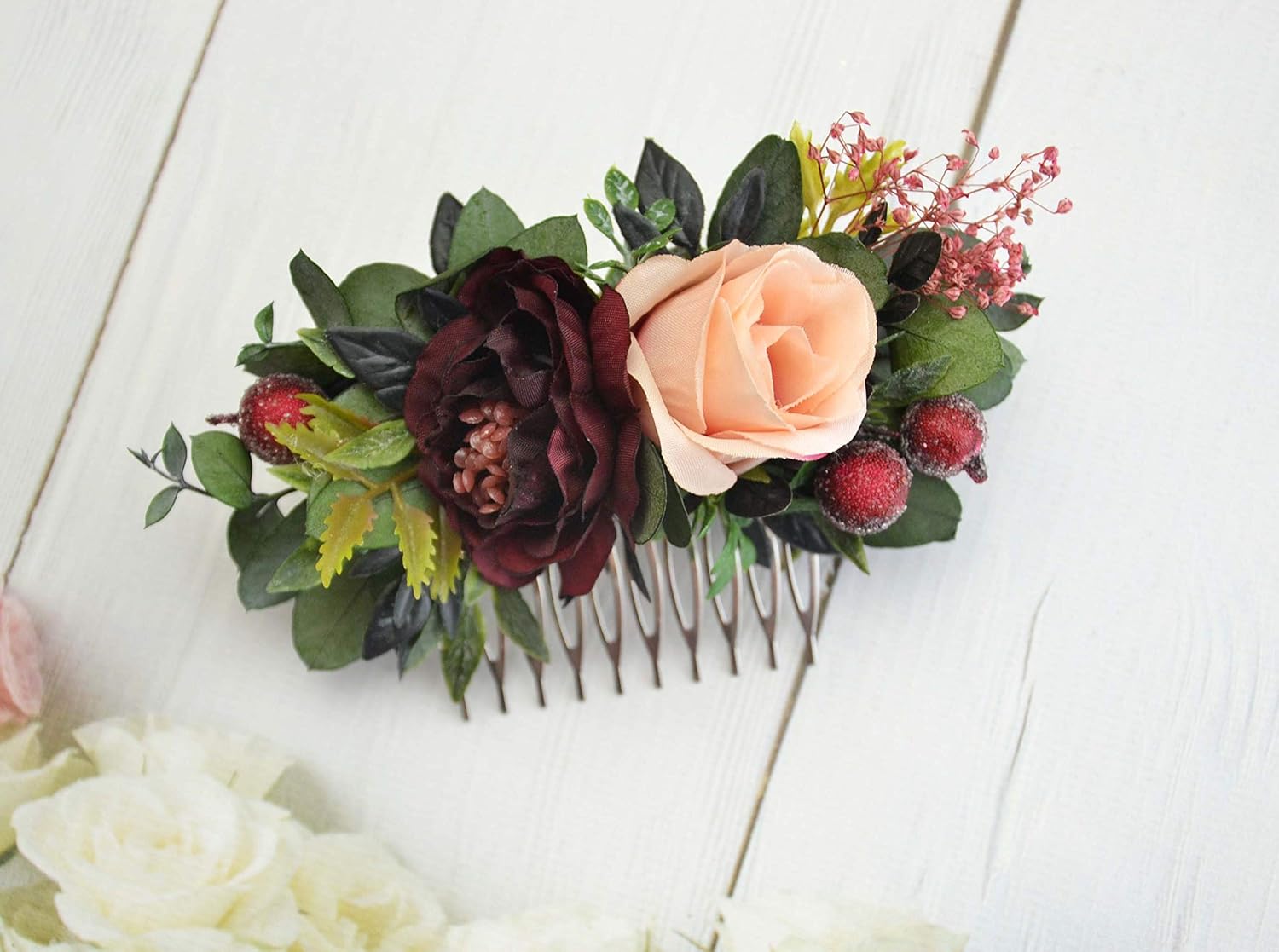 Amazon Com Flower Comb Bridal Hair Accessories Burgundy Wedding