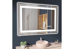 Snowdool LED Bathroom Mirror, 40"X28" with Front and Backlit, Anti-Fog, Bathroom Vanity Mirror for Wall, Memory Function, Stepless Dimmable, Tempered Glass (Horizontal/Vertical)