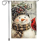 Let It Snow Garden Flag 12x18 Inch Double Sided Burlap Snowman Winter Yard Flag Cardinal Outdoor Holiday Christmas House Banner Small Seasonal Welcome Decoration for Porch Lawn
