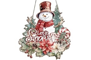 FairySandy Let It Snow Door Sign Winter Snowman Door Decor Winter Welcome Door Wreath Wall Hanger Sign for Winter Porch Yard Indoor Outdoor Home Decorations