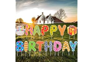 Dnifo Happy Birthday Yard Sign, Super Big Size - Bright and Colorful Happy Birthday Solidee Lawn Letters Yard Sign with Stake