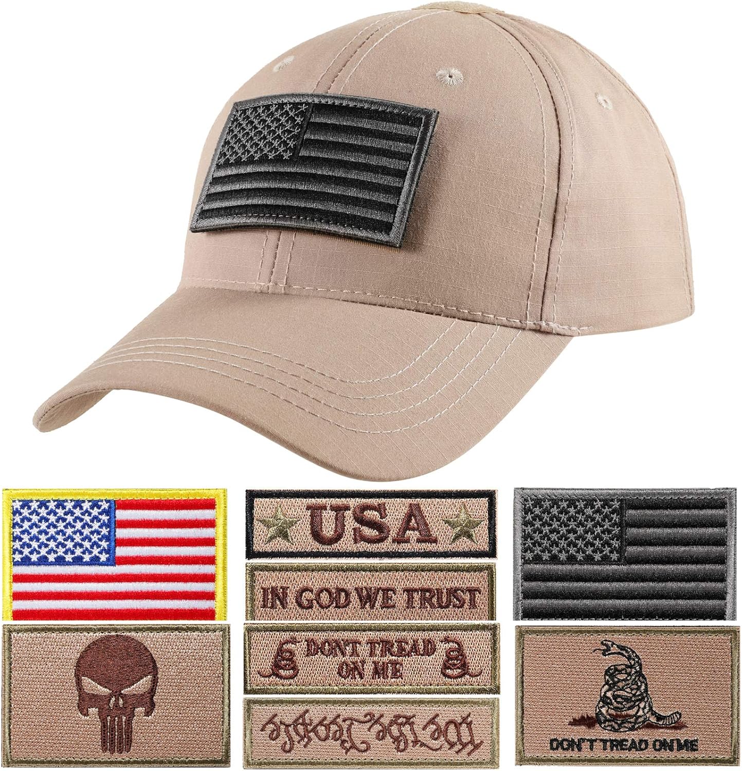 FRTKK Military Patch Hat, Operator Cap, Tactical Army Hats for Men (Khaki): Clothing