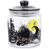 Silver Buffalo Disney The Nightmare Before Christmas, Glass Jar with Lid | 6 Inches Tall Including Lid, XSmall Size, Cookie, Snack, Candy, Tim Burton, Moon Hill, Graveyard, Jack Skellington, Sally