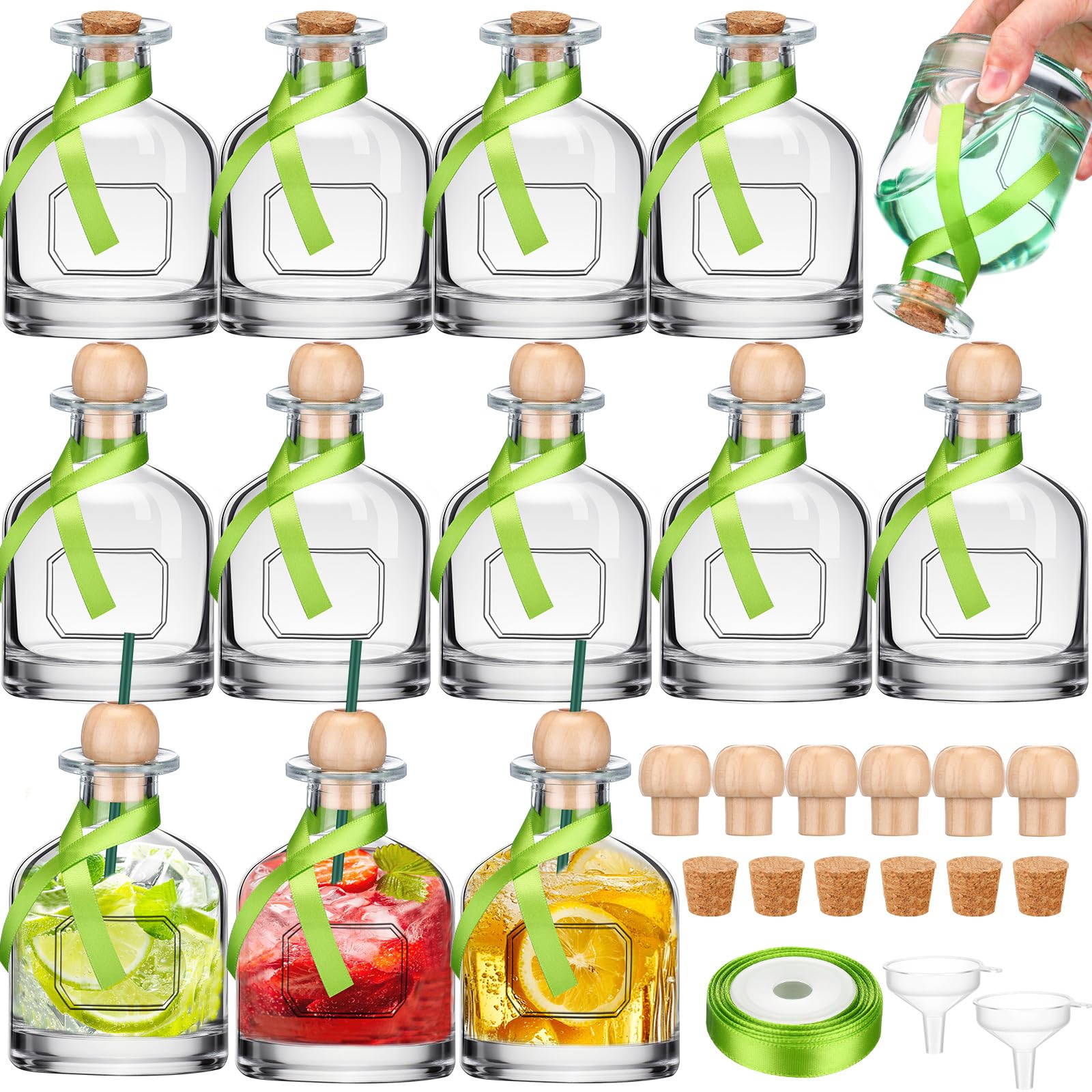 Photo 1 of Hushee 12 Pcs 8oz/ 250ml Empty Patron Bottles with Straw Mini Tequila Bottles for Drinks Reusable Shot Glass Cups with Green Ribbon for Wedding Party Favor Personalized Decoration