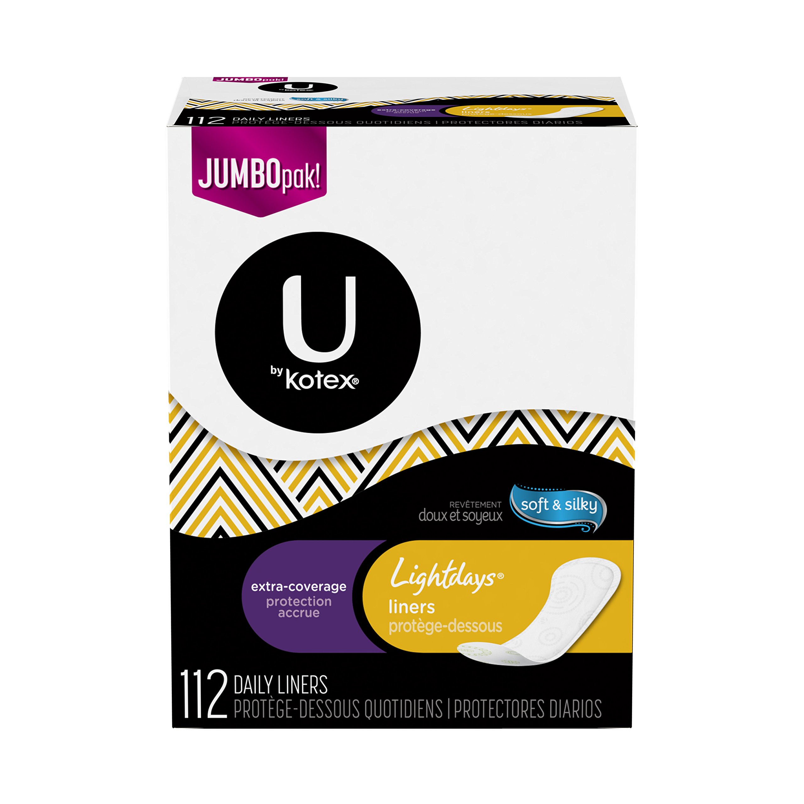 U by Kotex Lightdays Liners, Extra Coverage, Unscented, 112 Count