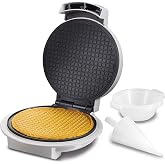 Proctor Silex Waffle Cone and Ice Cream Bowl Maker With Browning Control | Fun And Fast, Cooks In 2-3 Minutes | Includes Cone Shaper Roller &amp; Cup Press | 7.5&rdquo; PFAS-Free Non-Stick Plates | White