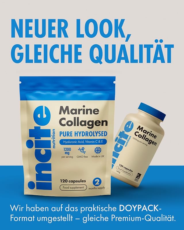 Meereskollagen, reines, hochwertiges hydrolysiertes Marine-Kollagen vom Typ 1 mit den Vitaminen C, E, B12, Kupfer, Zink und Jod, für Damen und Herren, 1200mg, 120 Stück (1er-Pack)