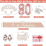 Amosking 80th Birthday Decorations for Women Tiara Sash Cake Topper Balloons view 6