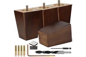 Airy Abode Premium Walnut Square Furniture Legs (Full Install Kit) - Pick Your Size and Color