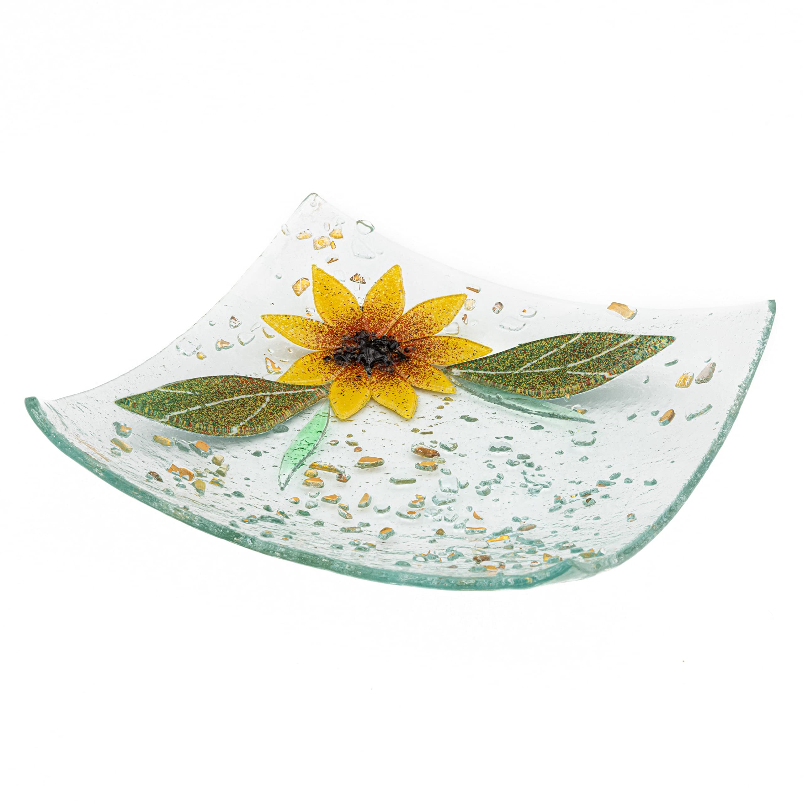 Sospiri Venezia Tidy Tray Ornament Plate Decor Floral Murano Glass Centerpiece Home Furnishing Decor Gift Handmade Made in Italy (Sunflower cm19x19 Square)