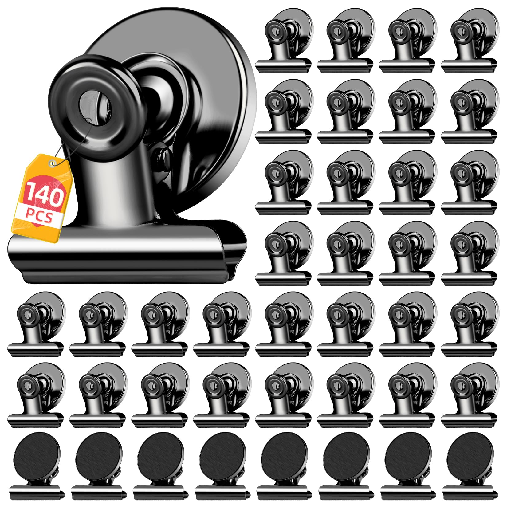 WUDIME 140 Pack Strong Magnetic Clips, Black Fridge Magnets Refrigerator Magnet, Magnet Clips for Photo Displays, Whiteboard Magnets for Home, Office, Classroom Image