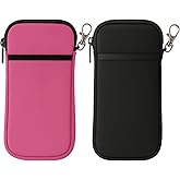 HeXueLy Soft Glasses Case - 2 Pack Double Layer Neoprene Eyeglass Pouch with Carabiner Hook, Lightweight Travel Zipper Case