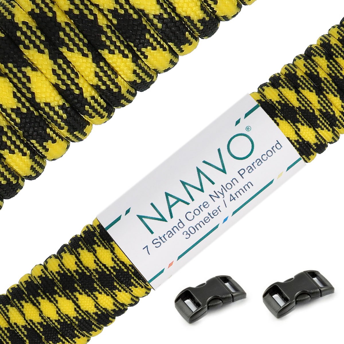 Namvo 550 Paracord Mil Spec Type III 7 strand parachute cord Total Length 100ft / 30 Meters, Yellow black camouflage