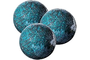 WHOLE HOUSEWARES | Decorative Balls | Set of 3 Glass Mosaic Orbs for Bowls | 4" Diameter | Table Centerpiece | Coffee Table and House Decor (Turquoise)