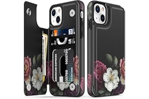 LETO for iPhone 13 Mini Case,Flip Folio Leather Wallet Case Cover with Fashion Flower Designs for Girls Women,Built-in Card Slots Kickstand Protective Phone Case for 13 Mini Cute Flrals