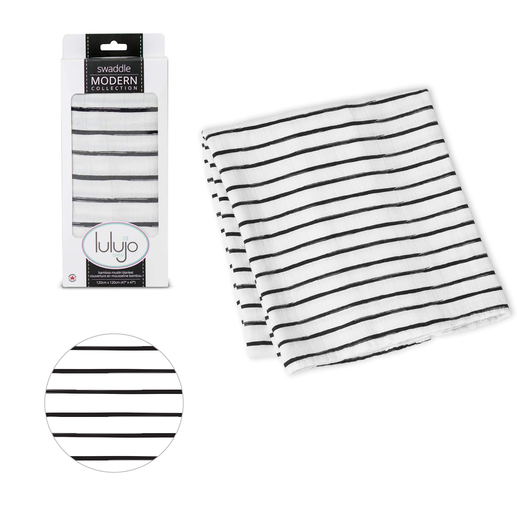 Lulujo Bamboo Swaddle Blanket Modern Collection (Black Messy Stripe)