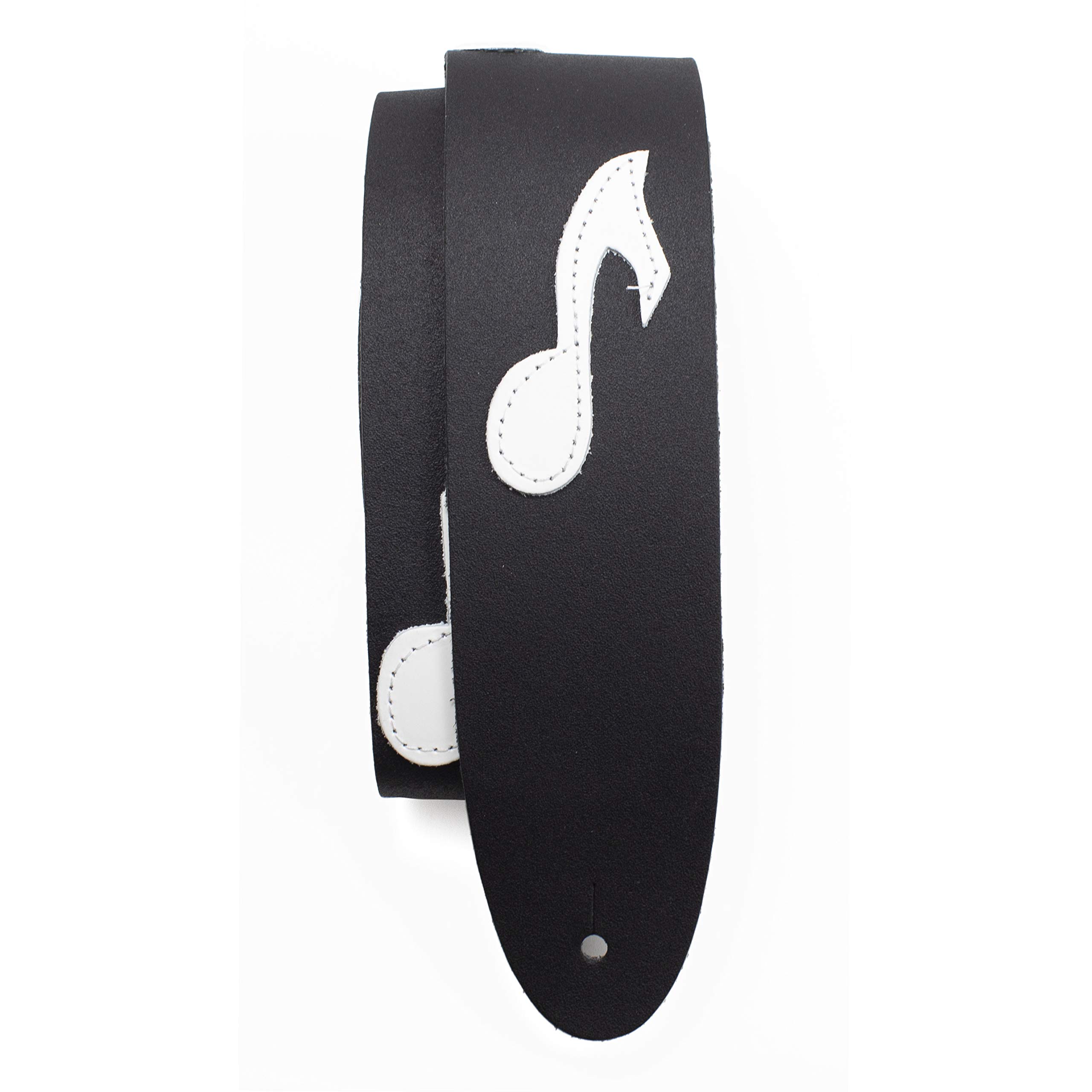Perri’s Leathers Ltd. - Guitar Strap - Leather - The Famous Collection - Music Notes - Black/White - Adjustable - For Acoustic/Bass/Electric Guitars - Made in Canada (BMN-217)