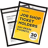 Job Ticket Holders 9x12 - (30 Pack), 8.5 x 11 Letter Size, Dry Erase Pockets, Clear & Black Plastic Sleeves - Reusable, Water-Resistant