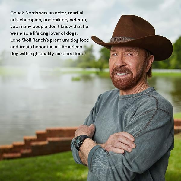 LONE WOLF RANCH CHUCK NORRIS POWER FOODS COMPLETE AIR-DRIED DOG FOOD WITH HIGH PROTEIN, SUPERFOODS, AND GLUCOSAMINE (BEEF, 24OZ)