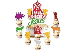 LEVVCIRKI 25 PCS Happy Birthday Jesus Cake Cupcake Topper Jesus is Nativity Scene Jesus is Reason for the Season Christian Religious Winter Merry Christmas Holy Cross Jesus's Bday Party Decorations