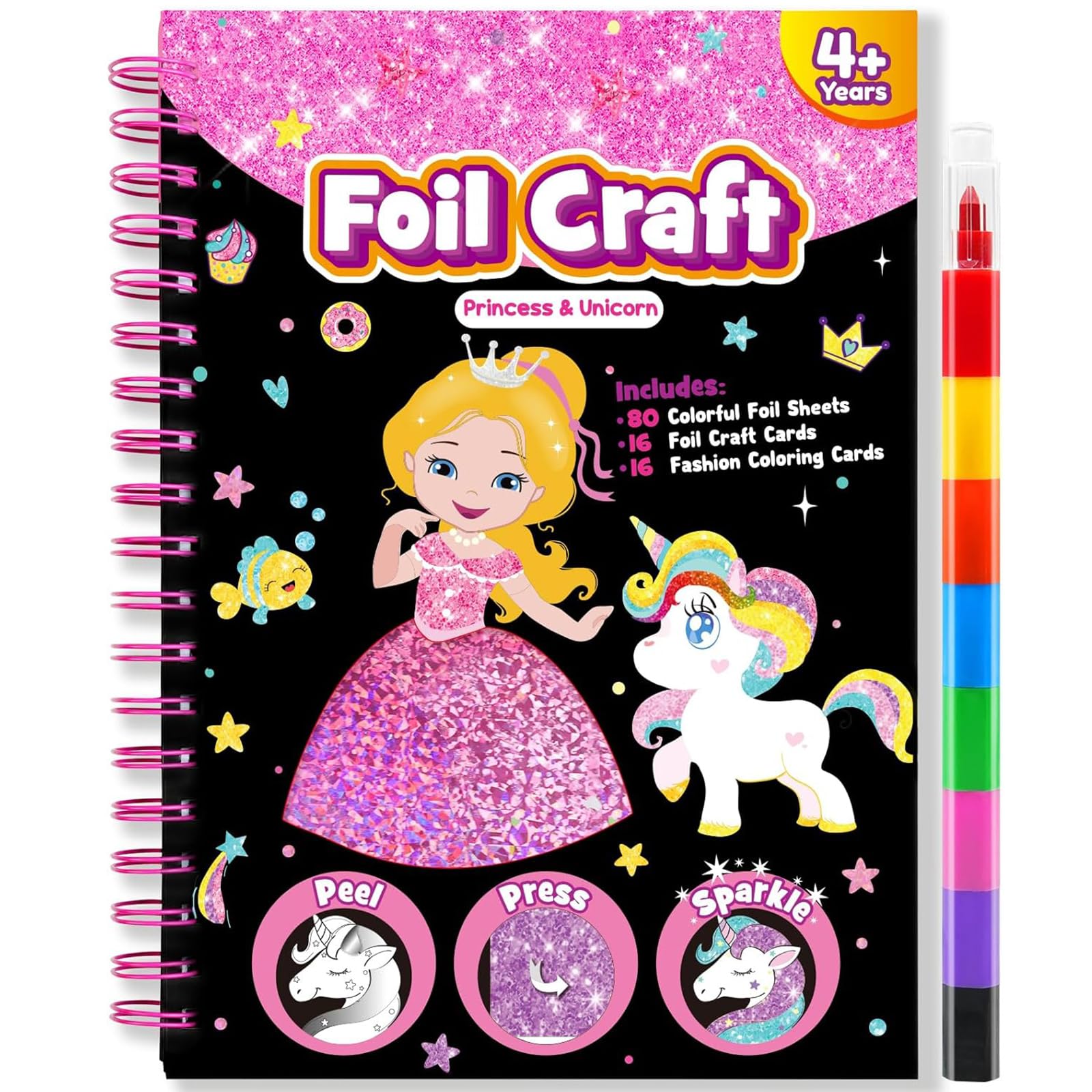 LIKYMO Foil Art - Foil Craft, Art and Craft for Kids, No Mess Colouring Book, DIY Creative Activity, Travel Toys, Gifts for 4-9 Year Old Girls Boys (Princess) — image 1