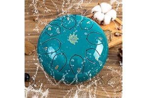 Eavnbaek Rain Chime Drum - 8 Note 6 Inch Rain Drum for Outside Garden, with Bag, Music Book, Drumsticks, Mallet Holder and Finger Paddles, Steel Tongue Drum for Gifts Yoga Education (Moss Blue)