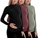 Bhome Maternity Shirt Long Sleeve Pregnancy Top Ribbed Mock Neck Pregnant Pullover