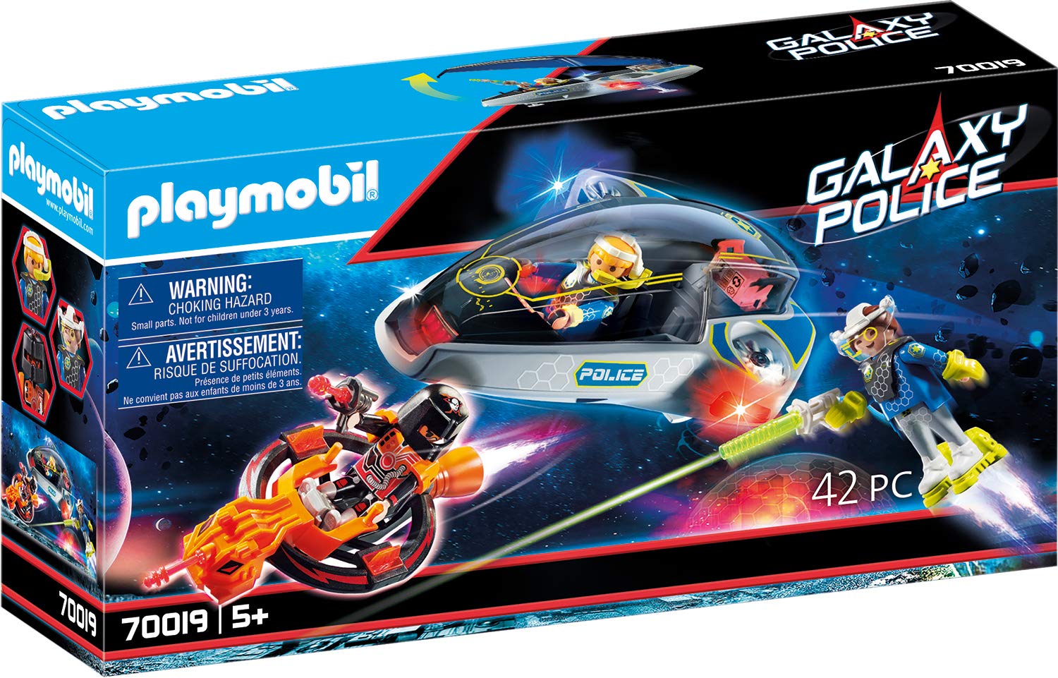 Playmobil 70019 Galaxy Police Space Shuttle with Missiles, with Light Effects, for Children Ages 5+