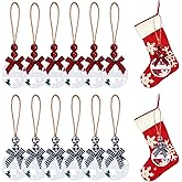 Bylion 12 Pcs Christmas Stocking Name Tags Hollow Out Wooden Name Tags for Christmas Tree & Stockings DIY Wood Tags for Stockings with Plaid Bows and Beads Rustic Christmas Tree Ornaments Decor