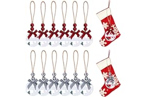 Bylion 12 Pcs Christmas Stocking Name Tags Hollow Out Wooden Name Tags for Christmas Tree & Stockings DIY Wood Tags for Stockings with Plaid Bows and Beads Rustic Christmas Tree Ornaments Decor