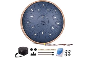 NATRALDRUM Steel Tongue Drum, 12 Inch 15 Note Tongue Drums, Handpan Drums Percussion Instrument for Kids & Adults, Hand Pan Drum with Music Book, Drum Mallets and Carry Bag, Major C (Navy Blue)