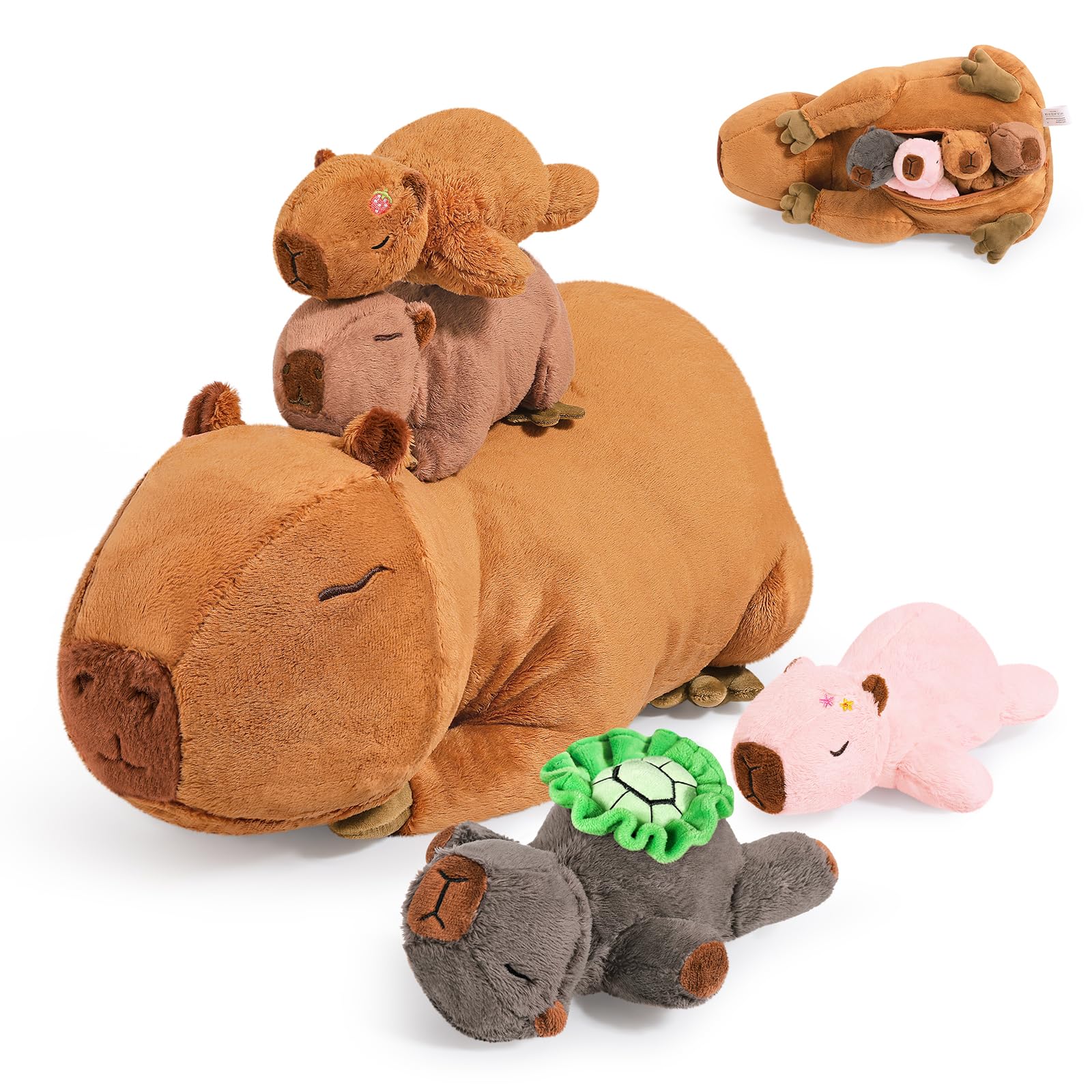 Photo 1 of ***MISSING 2 MALL ONES ***Ditucu 5Pcs Capybara Stuffed Animal Mommy 16.5 inch with 4 Babies 6.6 inch Family Set Cute Plushies Toys Gifts for Kids