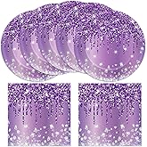 50 Pcs Purple Birthday Plates and Napkins Purple and Silver Happy Birthday Party Supplies for 25 Guests Table Decorations for Women Girl Birthday Decorations Paper Plates Napkins