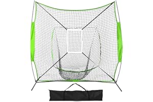 7'×7' Baseball Softball Practice Net Hitting Catching Pitching Batting Training Net w/Carry Bag & Metal Bow Frame, with Carry