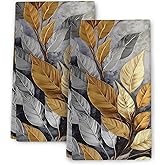Wovoto Gold Silver Tropical Leaves Dish Towels for Kitchen Clearance, Absorbent Decorative Kitchen Towels,Cute Hand Towels Tea Tewels for Kitchen Baking Bar Bathroom Decor,House Warming Gifts