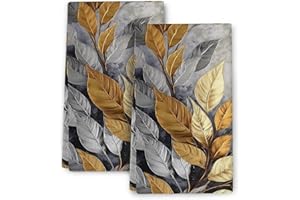 Wovoto Gold Silver Tropical Leaves Dish Towels for Kitchen Clearance, Absorbent Decorative Kitchen Towels,Cute Hand Towels Te