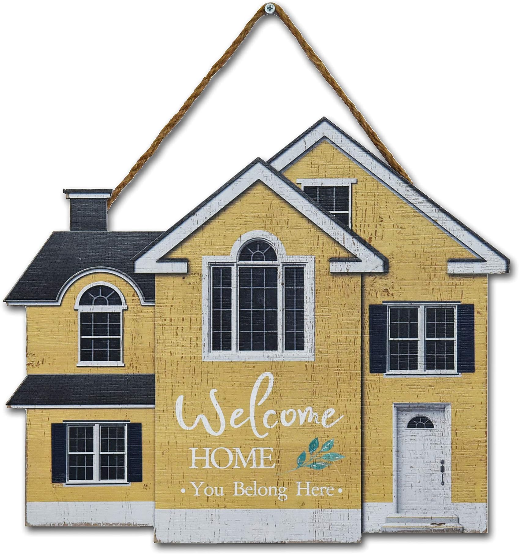Wood Carving Wood Signs With Words Welcome Home You Belong Here Wall Hanging Plaque Decor 16x14 inch Farmhouse Wood Panel Home Decorative Sign, Home Shape Yellow