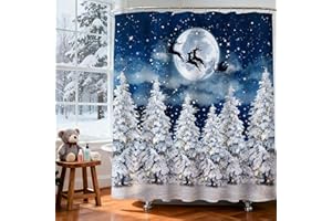 Lindameler Winter Forest Shower Curtain Christmas Santa Claus Bathroom Curtain Xmas Snowy Forest Shower Curtain Set Watercolor Frabic Holiday Bathroom Decor 72x72inch (Blue, 72x72 inch)